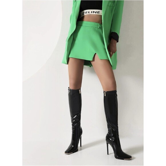 Sun gurg women’s knee high boots W/ Zipper Square Toe stiletto Size 7 Black NEW - Picture 3 of 7